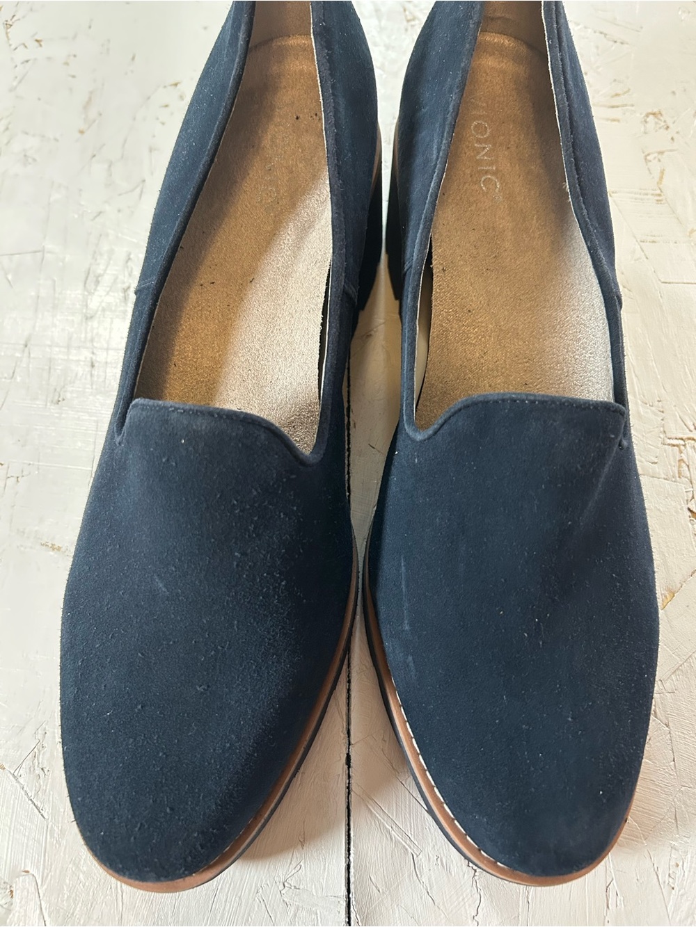 Vionic Willa Wedge Blue Suede Platform Slip-On Loafers Lug Sole